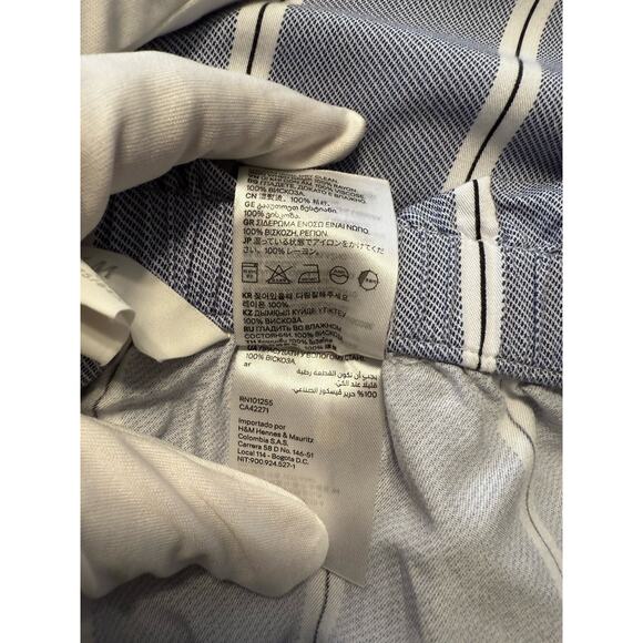 H&M Paperbag Wide Leg Striped Pants, Blue/White, Sz: 12, 87-11 - Picture 12 of 14